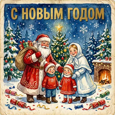 Новогодняя открытка в советском стиле