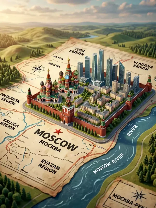 Мини-диорама Москвы на старинной карте